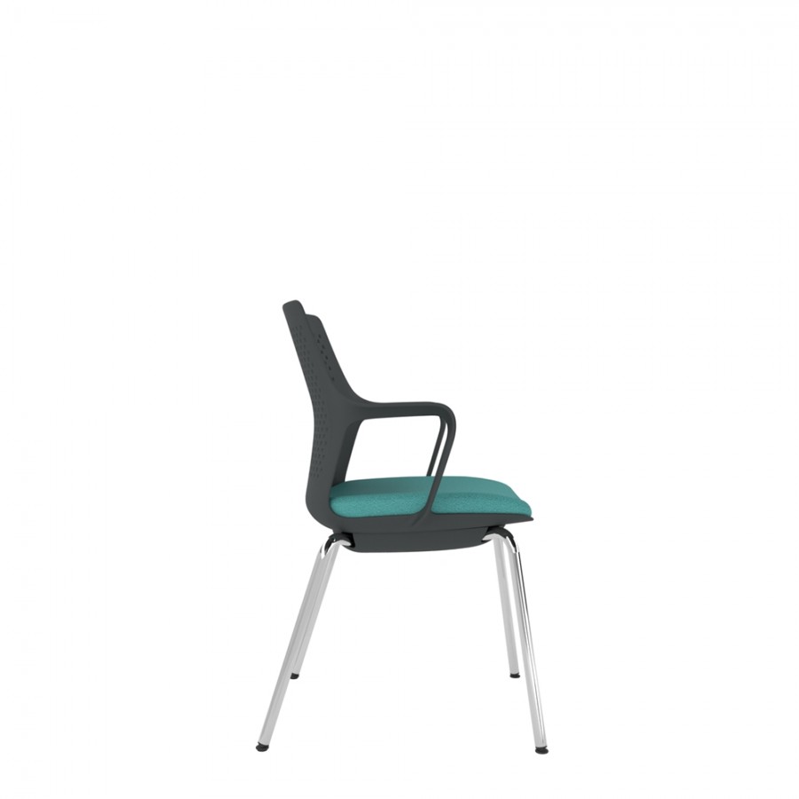 Black Perforated Back Chair With Integrated Arms, Upholstered Seat And Chrome 4 Leg Frame